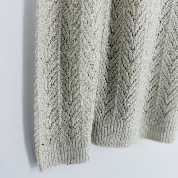 Talbots Gray Silver Metallic Sequin Embellished Long Sleeve Crew Neck Sweater M - Picture 4 of 8